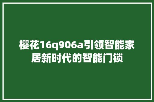 樱花16q906a引领智能家居新时代的智能门锁