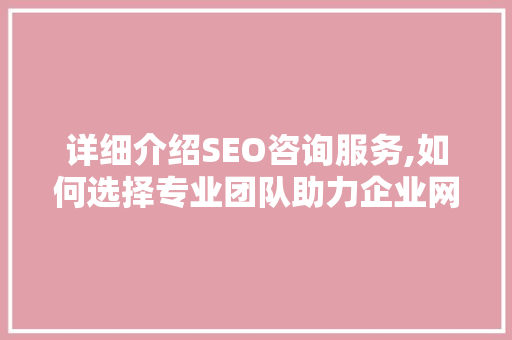 详细介绍SEO咨询服务,如何选择专业团队助力企业网站优化