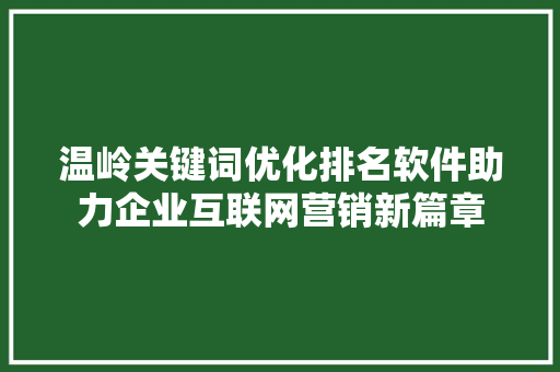 温岭关键词优化排名软件助力企业互联网营销新篇章