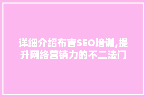 详细介绍布吉SEO培训,提升网络营销力的不二法门