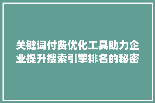 关键词付费优化工具助力企业提升搜索引擎排名的秘密武器_关键词付费优化工具