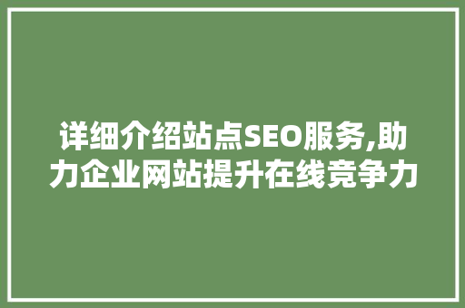 详细介绍站点SEO服务,助力企业网站提升在线竞争力