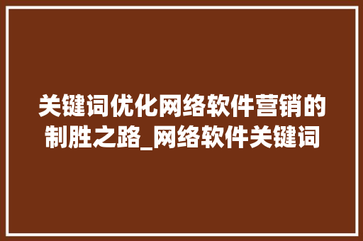 关键词优化网络软件营销的制胜之路_网络软件关键词优化