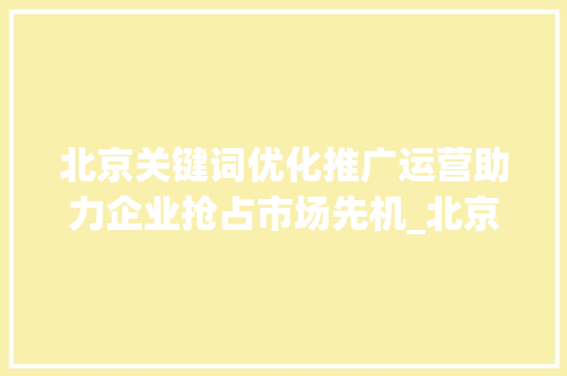 北京关键词优化推广运营助力企业抢占市场先机_北京关键词优化推广运营