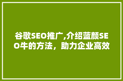 谷歌SEO推广,介绍蓝颜SEO牛的方法，助力企业高效营销