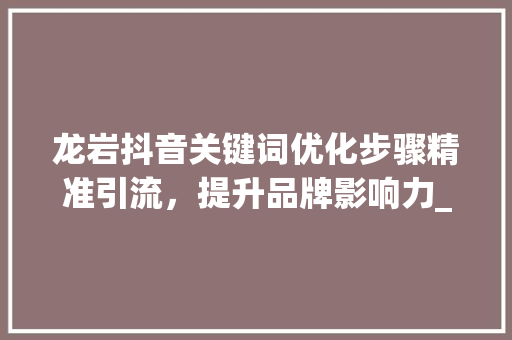 龙岩抖音关键词优化步骤精准引流，提升品牌影响力_龙岩抖音搜索关键词优化