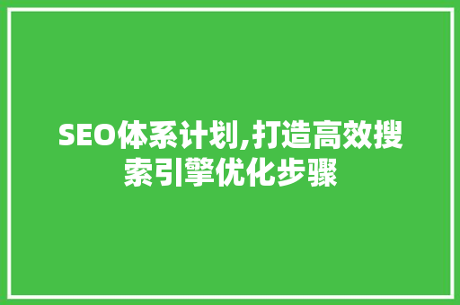 SEO体系计划,打造高效搜索引擎优化步骤