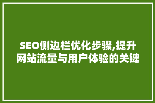 SEO侧边栏优化步骤,提升网站流量与用户体验的关键