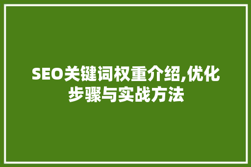 SEO关键词权重介绍,优化步骤与实战方法