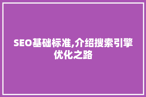 SEO基础标准,介绍搜索引擎优化之路