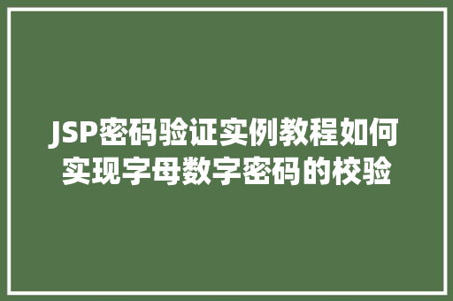 JSP密码验证实例教程如何实现字母数字密码的校验