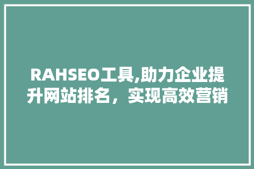 RAHSEO工具,助力企业提升网站排名，实现高效营销