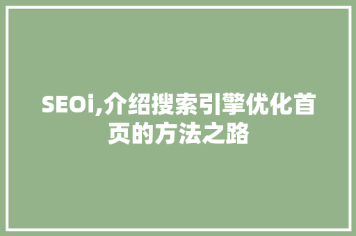 SEOi,介绍搜索引擎优化首页的方法之路