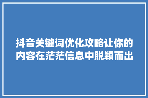 抖音关键词优化攻略让你的内容在茫茫信息中脱颖而出_抖音关键词怎么优化的