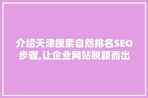 介绍天津搜索自然排名SEO步骤,让企业网站脱颖而出