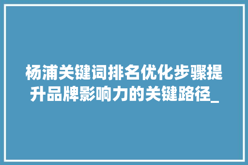杨浦关键词排名优化步骤提升品牌影响力的关键路径_杨浦关键词排名优化哪些