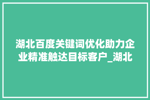 湖北百度关键词优化助力企业精准触达目标客户_湖北百度关键词优化