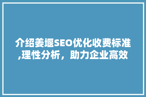 介绍姜堰SEO优化收费标准,理性分析，助力企业高效投资