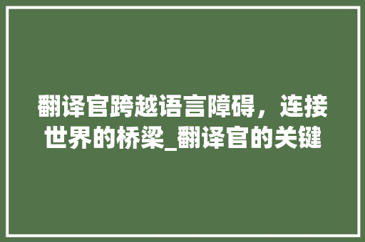 翻译官跨越语言障碍，连接世界的桥梁_翻译官的关键词优化