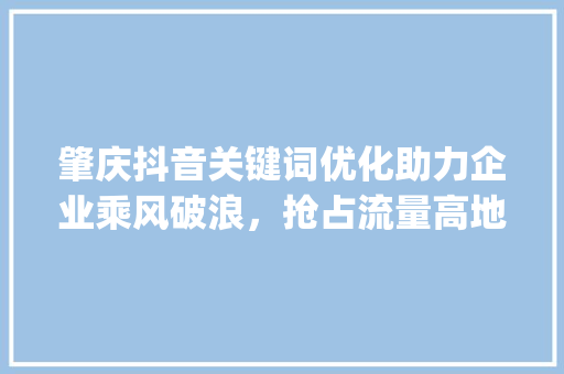肇庆抖音关键词优化助力企业乘风破浪，抢占流量高地_肇庆抖音关键词优化机构