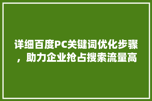 详细百度PC关键词优化步骤，助力企业抢占搜索流量高地_百度pc关键词优化