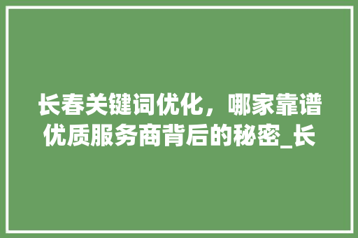 长春关键词优化，哪家靠谱优质服务商背后的秘密_长春关键词优化谁家靠谱