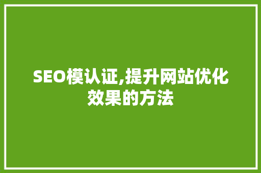 SEO模认证,提升网站优化效果的方法