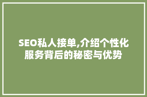 SEO私人接单,介绍个性化服务背后的秘密与优势