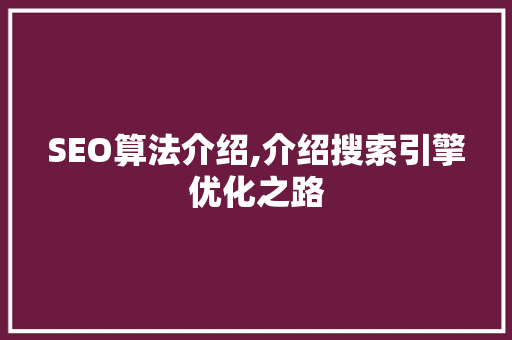 SEO算法介绍,介绍搜索引擎优化之路