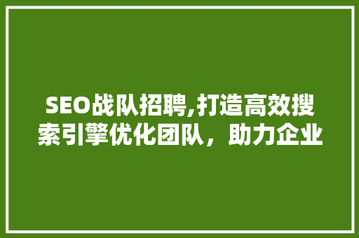 SEO战队招聘,打造高效搜索引擎优化团队，助力企业腾飞