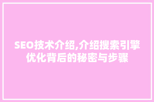 SEO技术介绍,介绍搜索引擎优化背后的秘密与步骤
