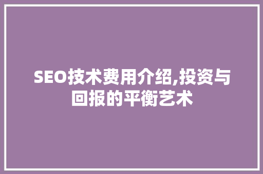 SEO技术费用介绍,投资与回报的平衡艺术