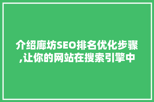 介绍廊坊SEO排名优化步骤,让你的网站在搜索引擎中脱颖而出
