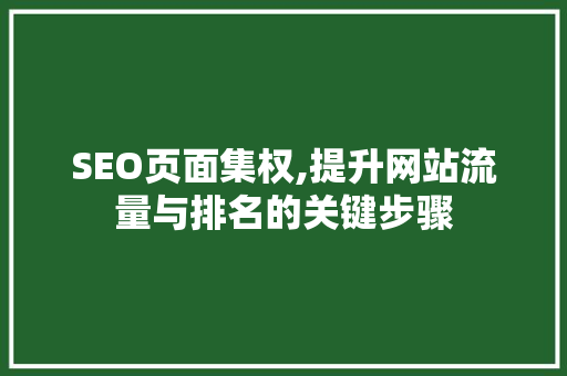 SEO页面集权,提升网站流量与排名的关键步骤
