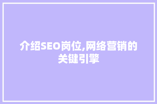介绍SEO岗位,网络营销的关键引擎