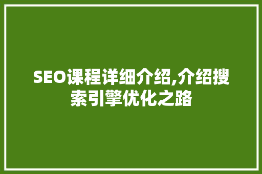 SEO课程详细介绍,介绍搜索引擎优化之路