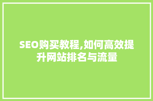 SEO购买教程,如何高效提升网站排名与流量