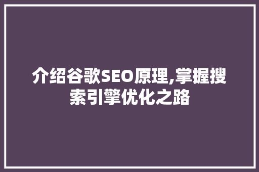 介绍谷歌SEO原理,掌握搜索引擎优化之路