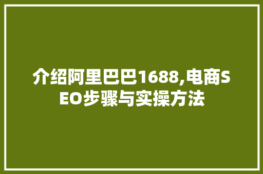 介绍阿里巴巴1688,电商SEO步骤与实操方法