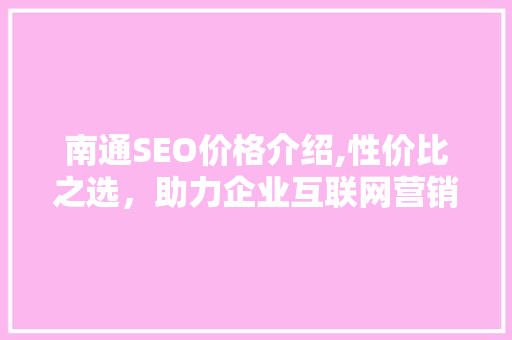 南通SEO价格介绍,性价比之选，助力企业互联网营销