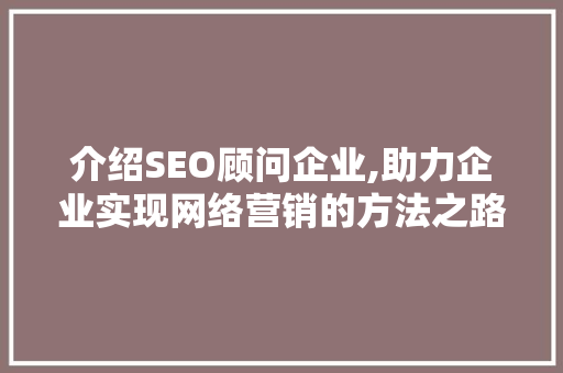 介绍SEO顾问企业,助力企业实现网络营销的方法之路