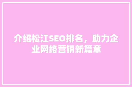 介绍松江SEO排名，助力企业网络营销新篇章