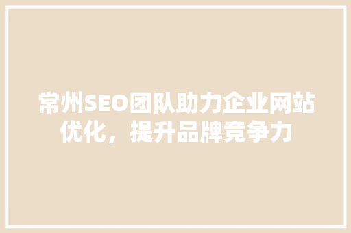 常州SEO团队助力企业网站优化，提升品牌竞争力