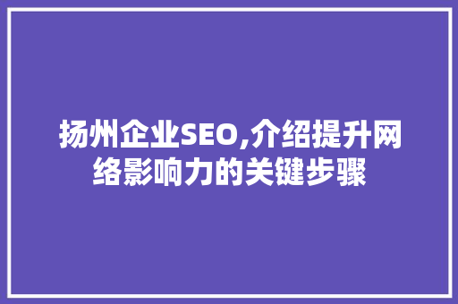 扬州企业SEO,介绍提升网络影响力的关键步骤
