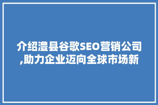 介绍澧县谷歌SEO营销公司,助力企业迈向全球市场新篇章