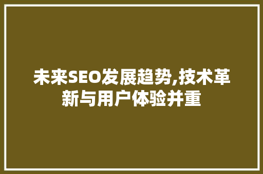未来SEO发展趋势,技术革新与用户体验并重