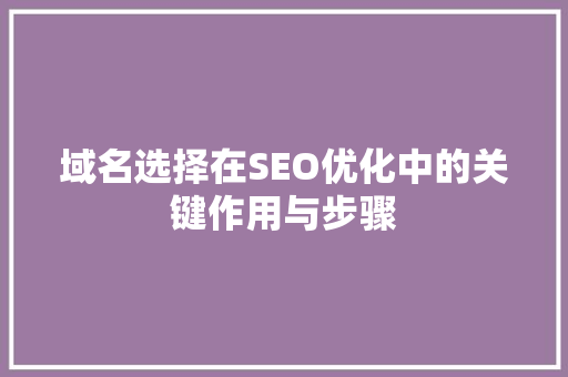 域名选择在SEO优化中的关键作用与步骤