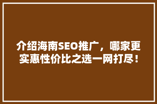 介绍海南SEO推广，哪家更实惠性价比之选一网打尽！