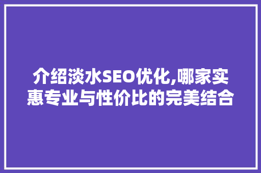 介绍淡水SEO优化,哪家实惠专业与性价比的完美结合