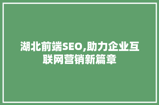 湖北前端SEO,助力企业互联网营销新篇章